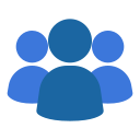 Icon of a group of three blue human figures together.