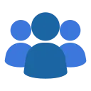 Icon of a group of three blue human figures together.